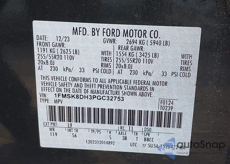 2023 Ford Explorer Xlt из США, поврежденный, VIN 1FMSK8DH3PGC32753